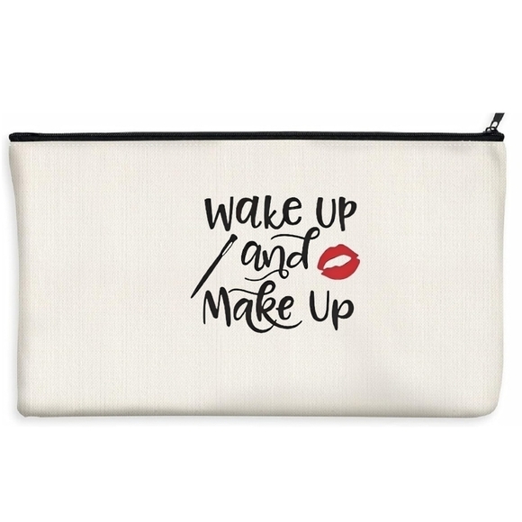 Hand Crafted Handbags - NEW!  "WAKE UP AND MAKE UP " CANVAS MAKE UP BAG.